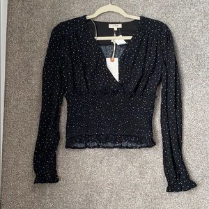 Black polka dot smocked crop